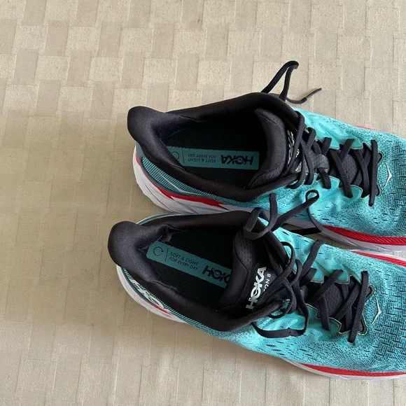 Hoka Clifton 8 Lace Up Sneakers in Real Teal / Aquarelle
